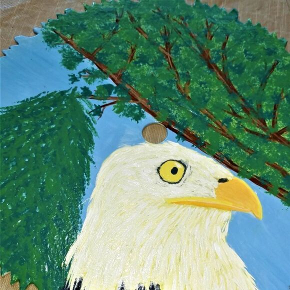 Hand Crafted American Bald Eagle Painting On  10" Saw Blade - Picture 4 of 9